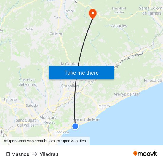 El Masnou to Viladrau map