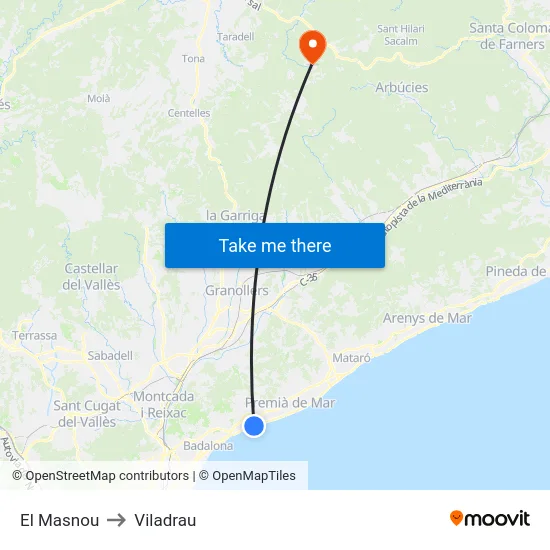 El Masnou to Viladrau map