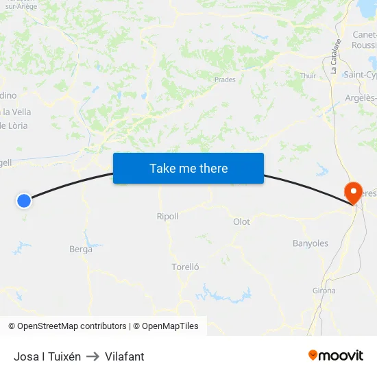 Josa I Tuixén to Vilafant map
