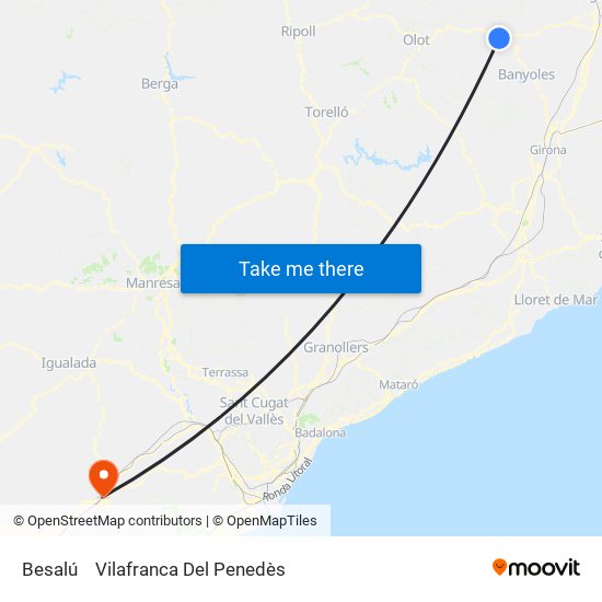 Besalú to Vilafranca Del Penedès map