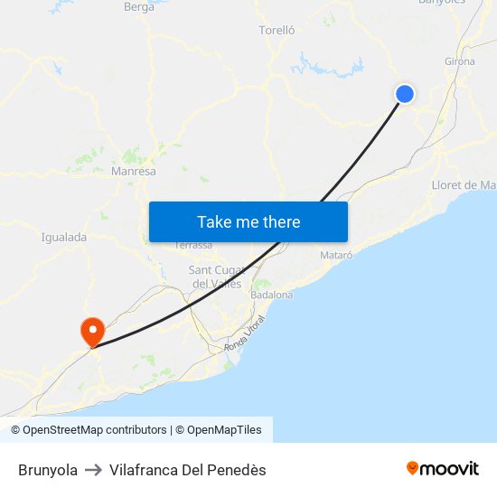 Brunyola to Vilafranca Del Penedès map