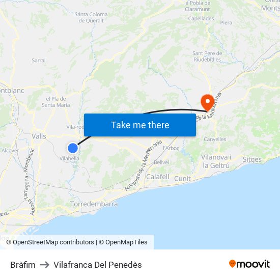 Bràfim to Vilafranca Del Penedès map