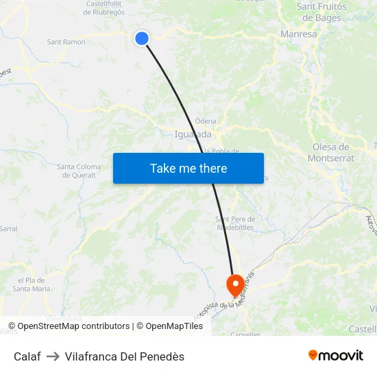 Calaf to Vilafranca Del Penedès map