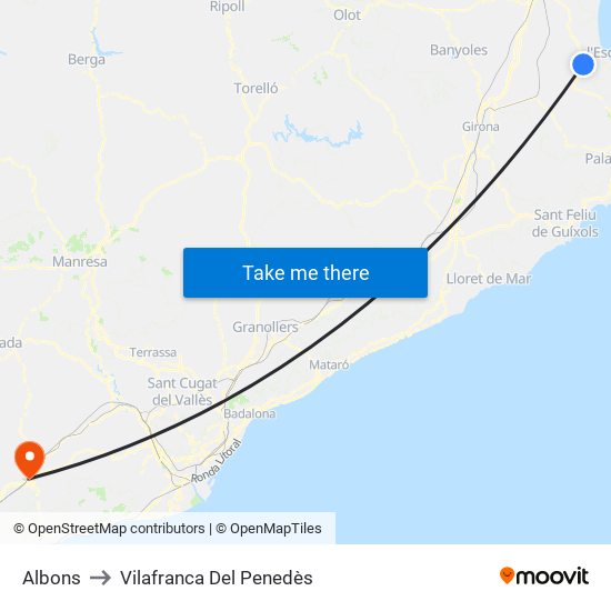 Albons to Vilafranca Del Penedès map