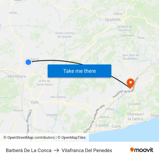 Barberà De La Conca to Vilafranca Del Penedès map