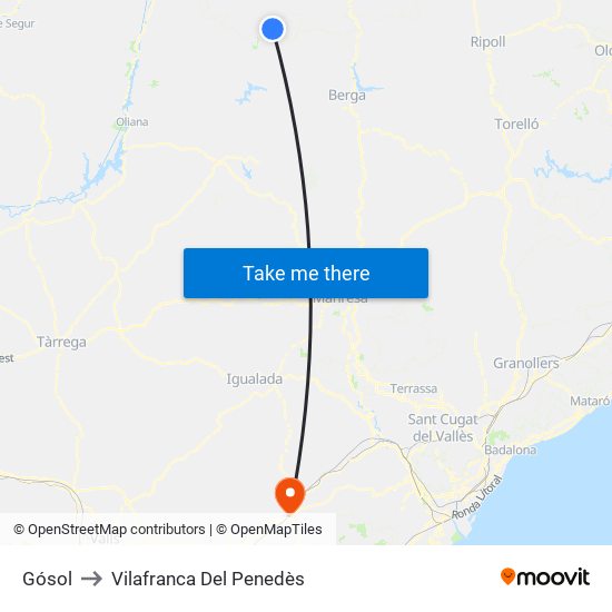 Gósol to Vilafranca Del Penedès map