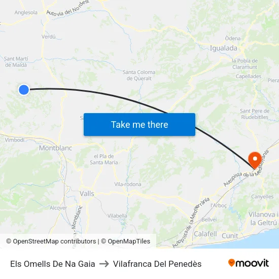 Els Omells De Na Gaia to Vilafranca Del Penedès map