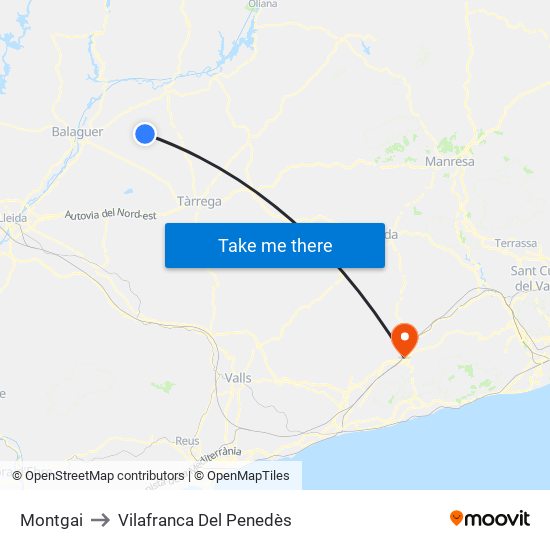 Montgai to Vilafranca Del Penedès map