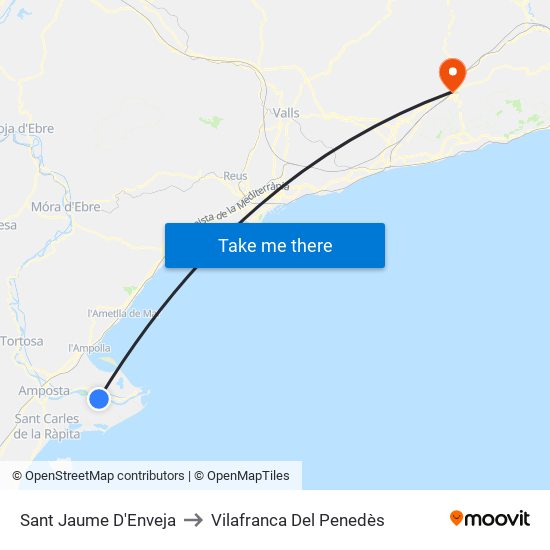 Sant Jaume D'Enveja to Vilafranca Del Penedès map