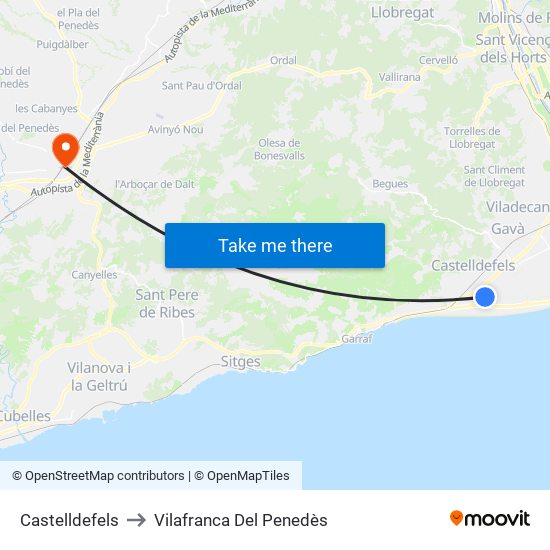 Castelldefels to Vilafranca Del Penedès map
