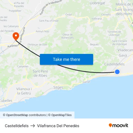 Castelldefels to Vilafranca Del Penedès map