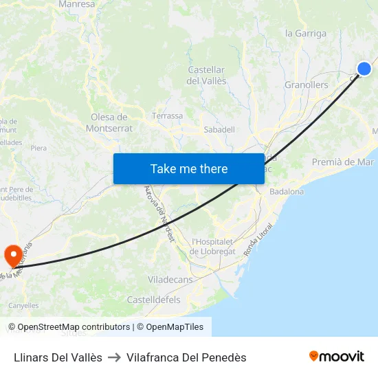 Llinars Del Vallès to Vilafranca Del Penedès map