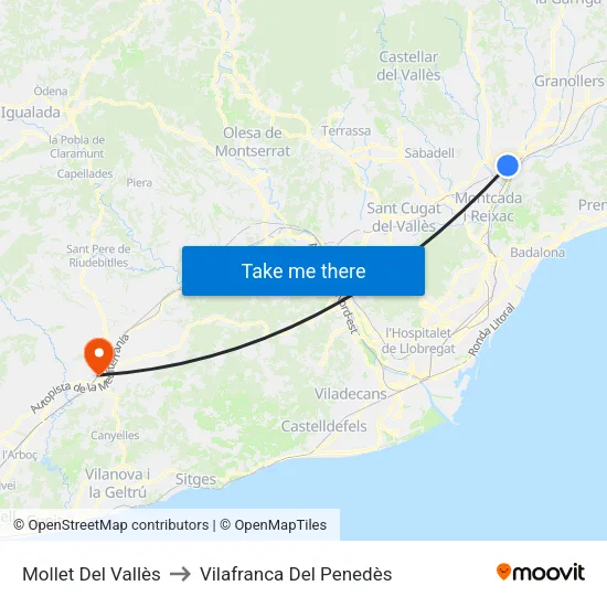Mollet Del Vallès to Vilafranca Del Penedès map