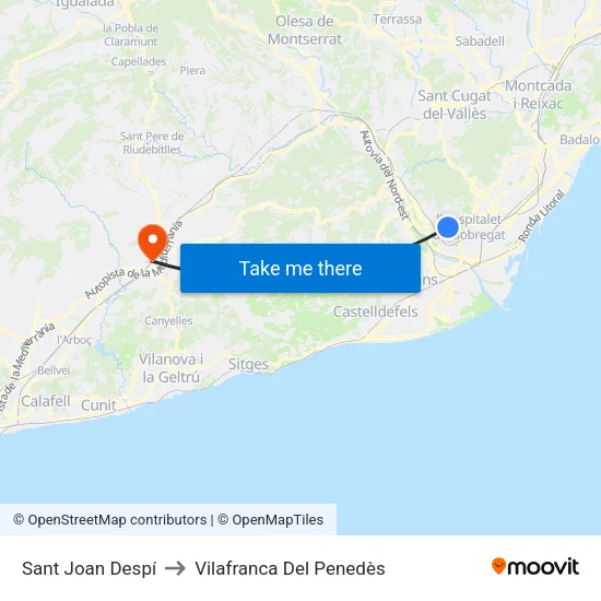 Sant Joan Despí to Vilafranca Del Penedès map
