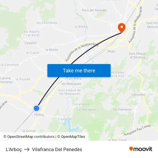 L'Arboç to Vilafranca Del Penedès map