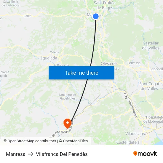 Manresa to Vilafranca Del Penedès map