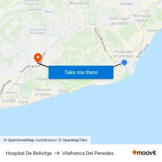 Hospital De Bellvitge to Vilafranca Del Penedès map