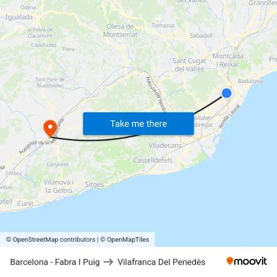 Barcelona - Fabra I Puig to Vilafranca Del Penedès map