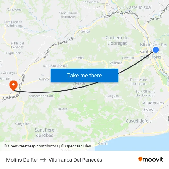 Molins De Rei to Vilafranca Del Penedès map