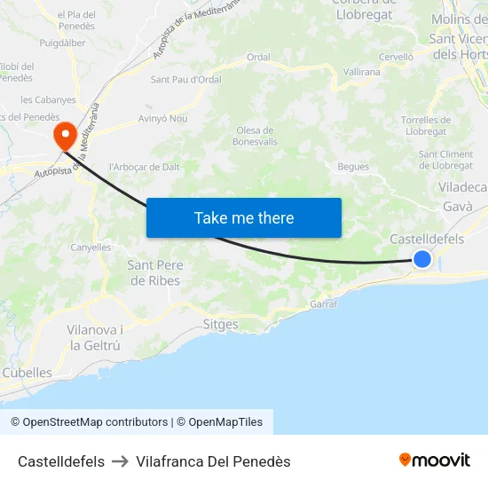 Castelldefels to Vilafranca Del Penedès map