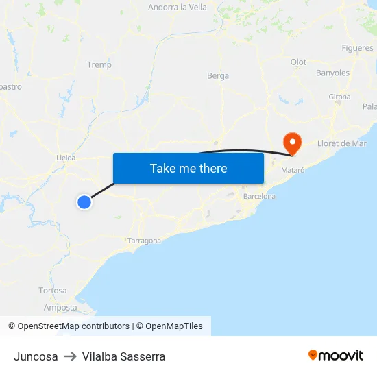 Juncosa to Vilalba Sasserra map