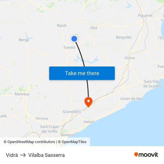 Vidrà to Vilalba Sasserra map