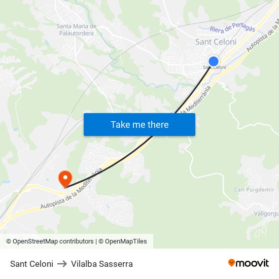 Sant Celoni to Vilalba Sasserra map