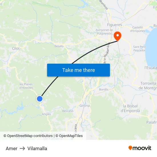 Amer to Vilamalla map