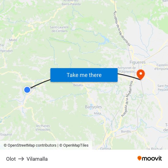 Olot to Vilamalla map