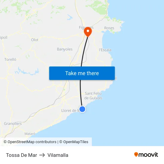 Tossa De Mar to Vilamalla map
