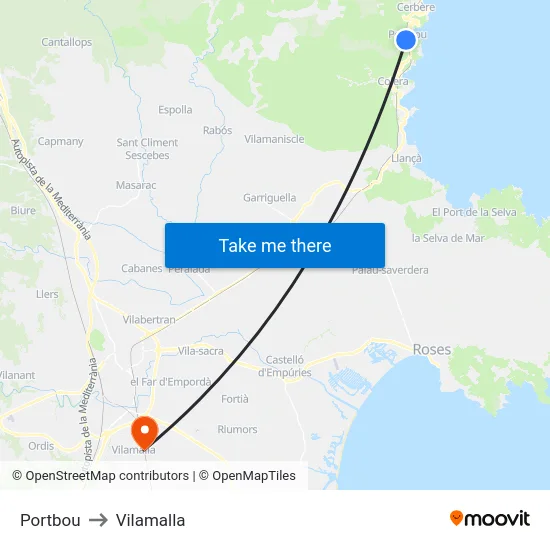 Portbou to Vilamalla map