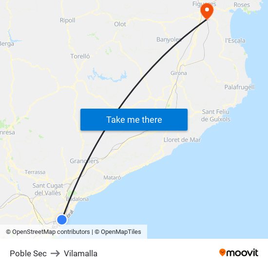 Poble Sec to Vilamalla map