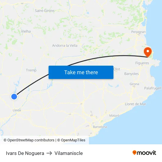 Ivars De Noguera to Vilamaniscle map