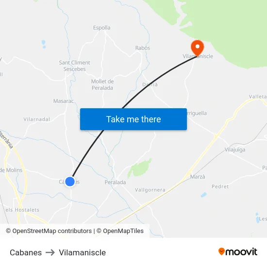 Cabanes to Vilamaniscle map