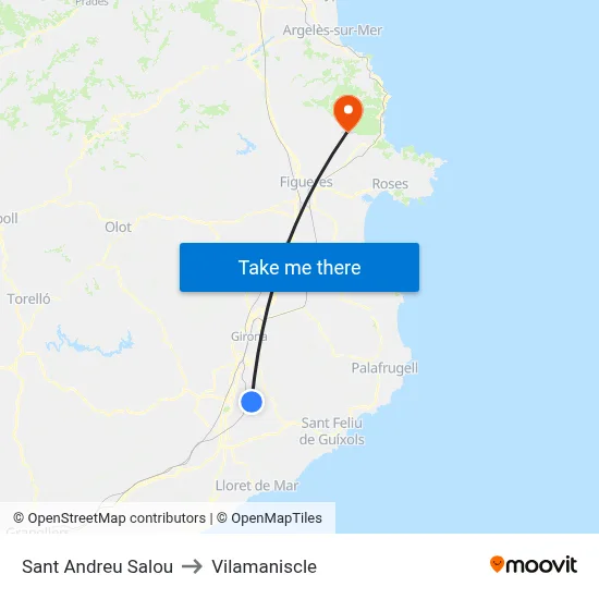 Sant Andreu Salou to Vilamaniscle map
