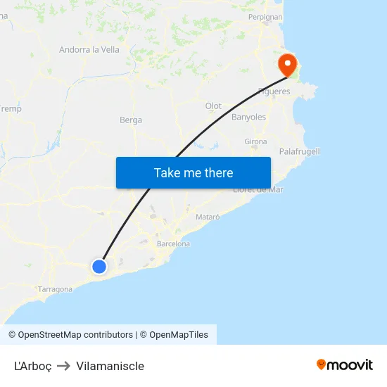 L'Arboç to Vilamaniscle map