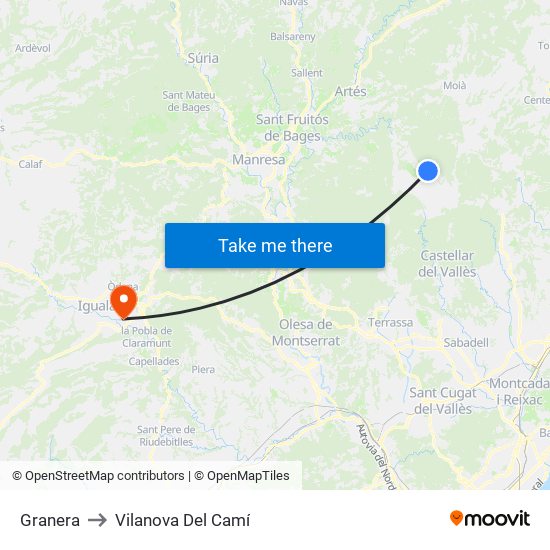 Granera to Vilanova Del Camí map