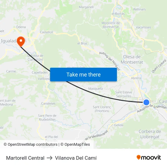 Martorell Central to Vilanova Del Camí map