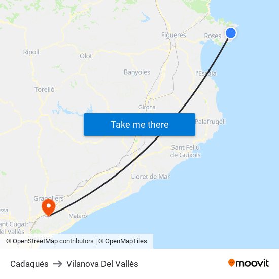 Cadaqués to Vilanova Del Vallès map