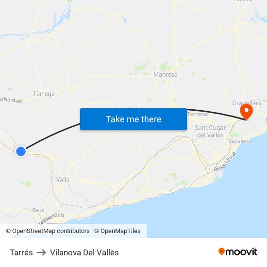 Tarrés to Vilanova Del Vallès map