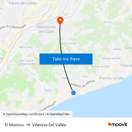 El Masnou to Vilanova Del Vallès map
