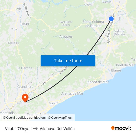 Vilobí D'Onyar to Vilanova Del Vallès map