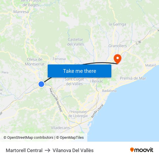 Martorell Central to Vilanova Del Vallès map