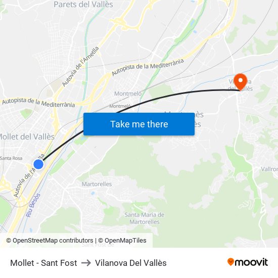 Mollet - Sant Fost to Vilanova Del Vallès map