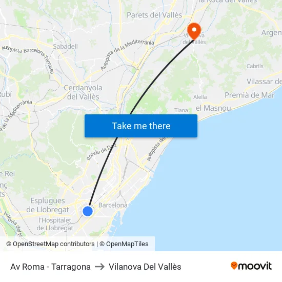 Av Roma - Tarragona to Vilanova Del Vallès map