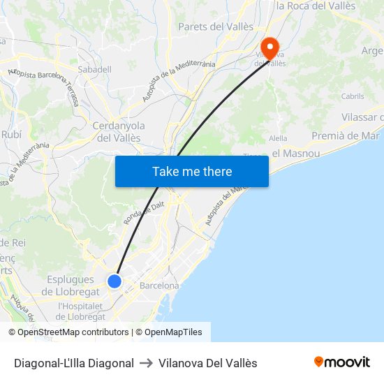 Diagonal-L'Illa Diagonal to Vilanova Del Vallès map