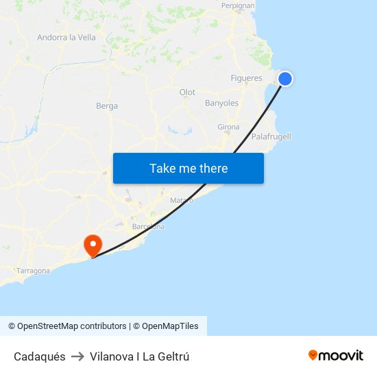 Cadaqués to Vilanova I La Geltrú map