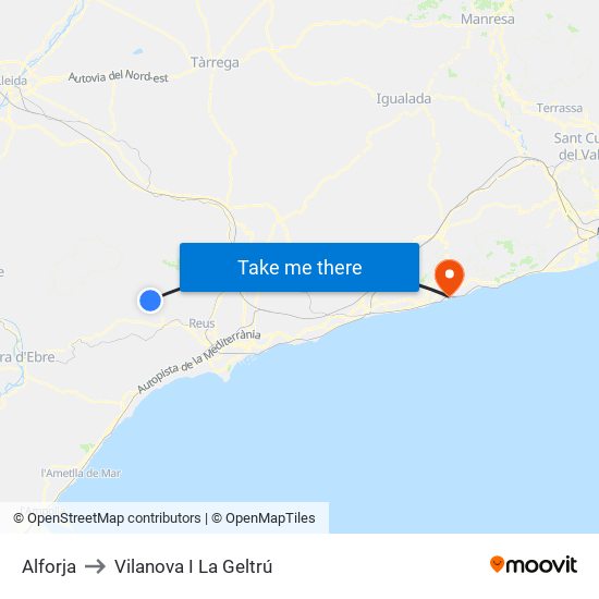 Alforja to Vilanova I La Geltrú map