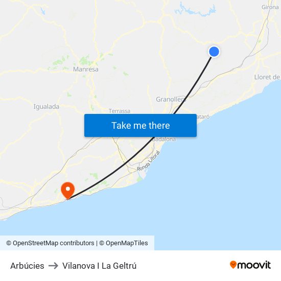 Arbúcies to Vilanova I La Geltrú map
