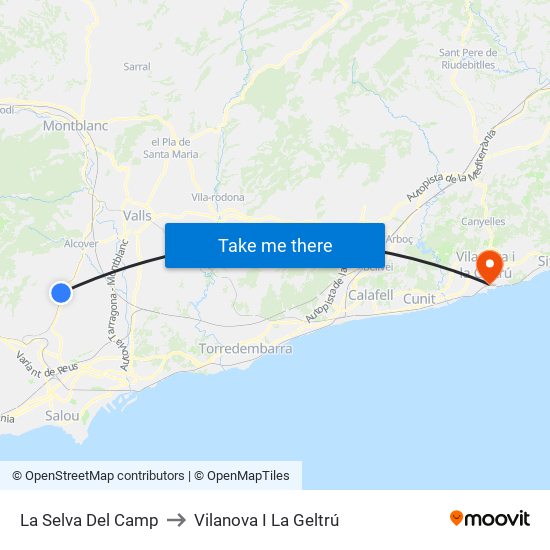 La Selva Del Camp to Vilanova I La Geltrú map